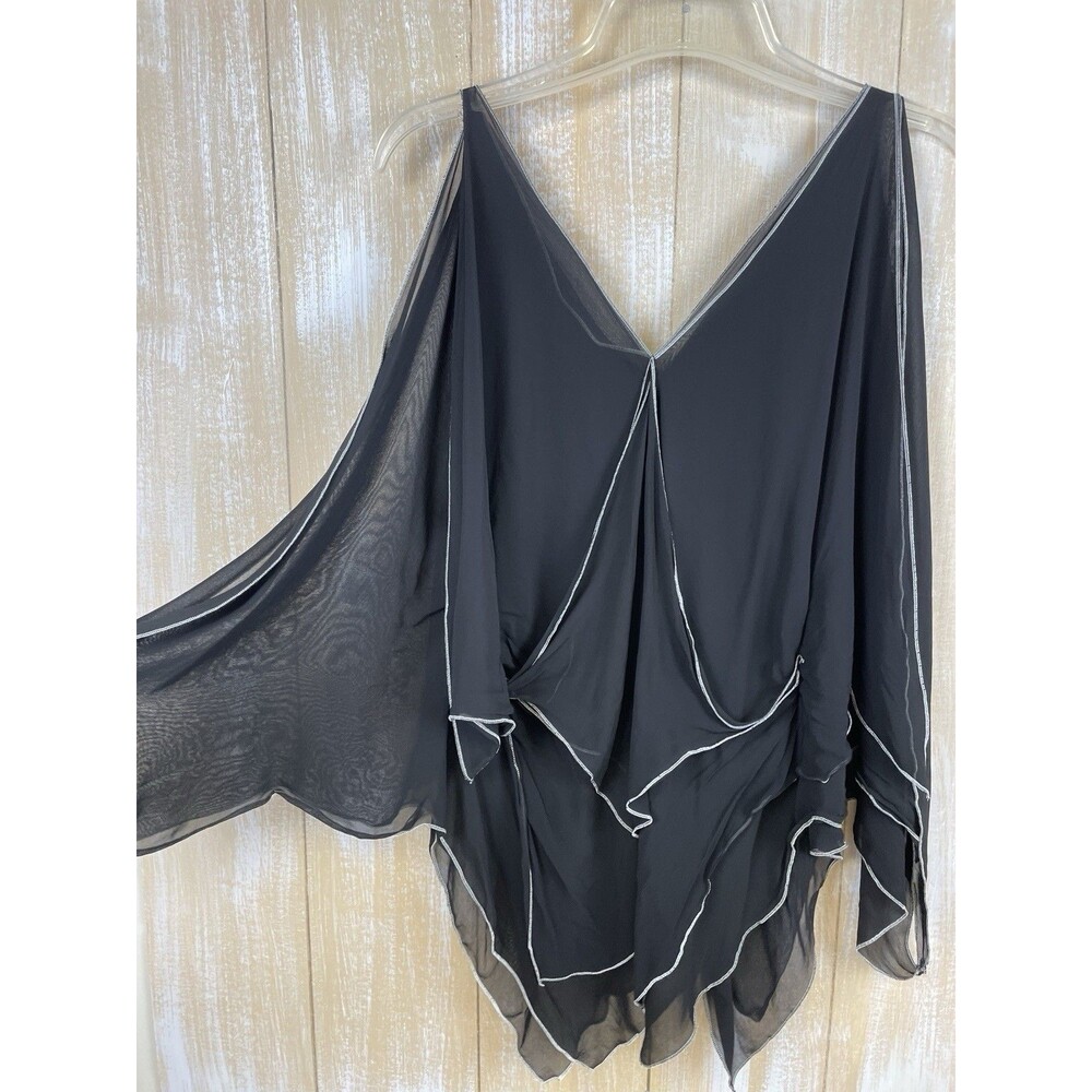 Zara Womens S Black Chiffon Bat Wing Top Hanky Layered Blouse